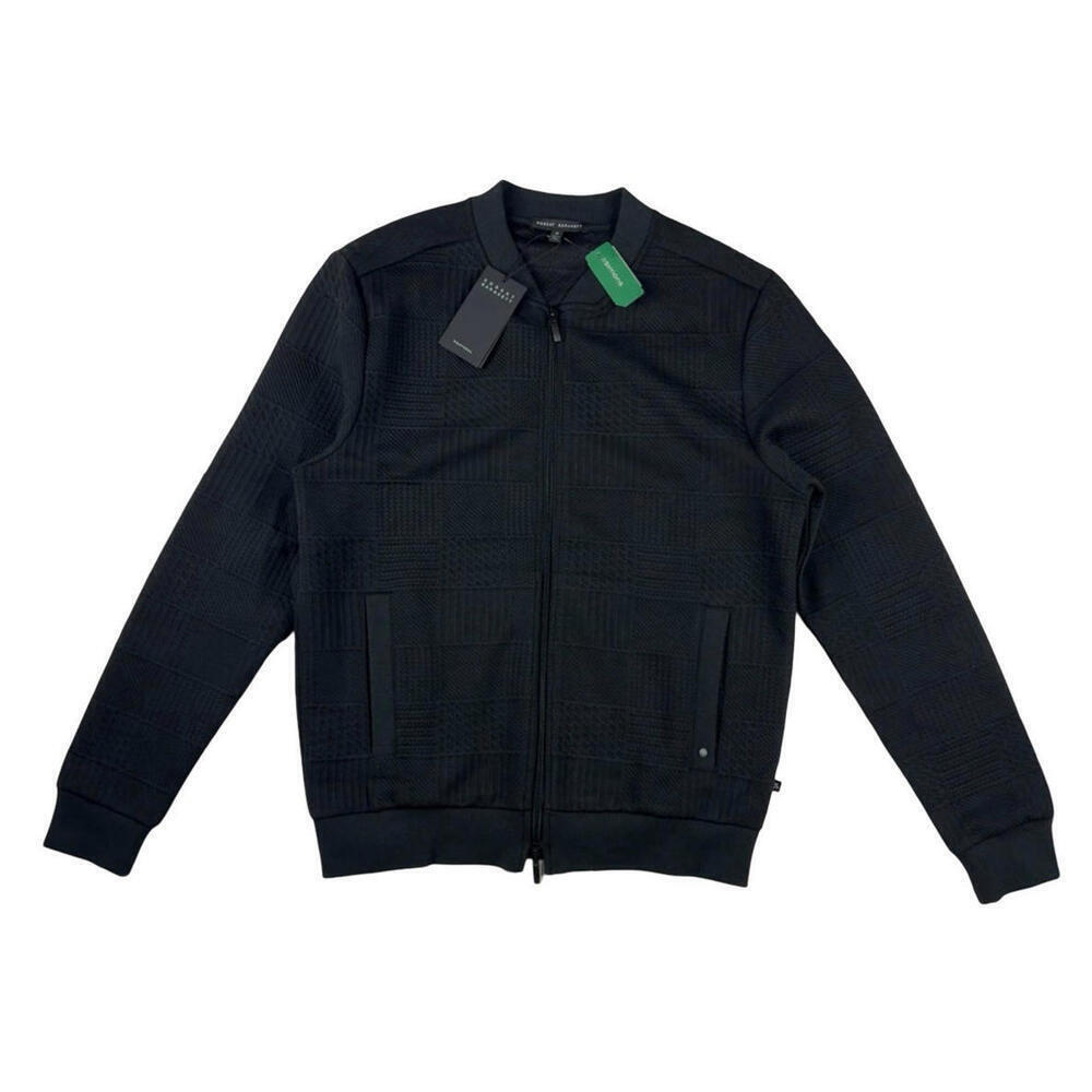 Robert Barakett Elmdon Jacquard Knit Baseball Jacket Black Size M